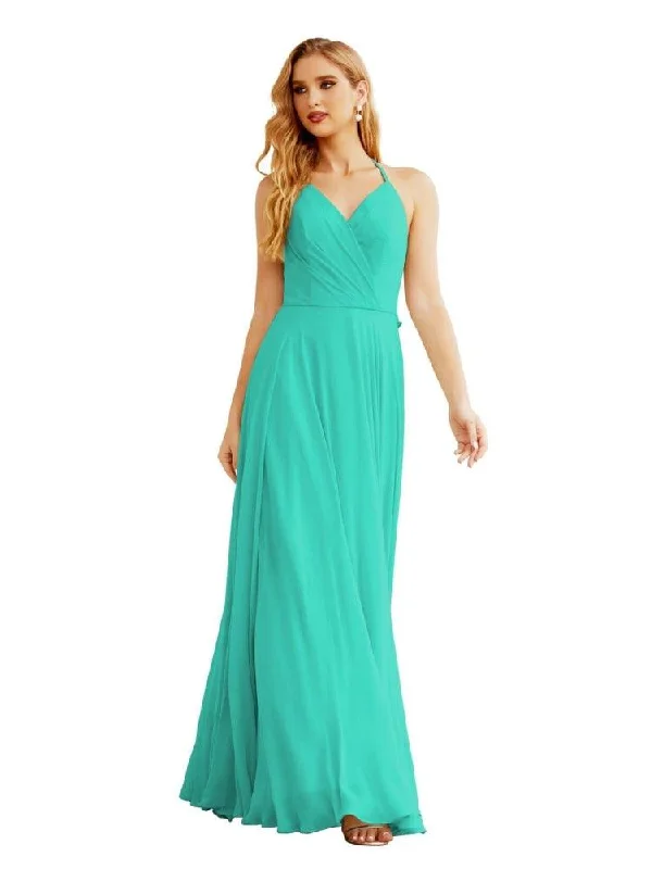 chiffon prom dressesWomen's Halter Chiffon Bridesmaid Dresses Wedding Apparel Long Sleeveless Formal Prom Dress with Ruffled Back SEA28035