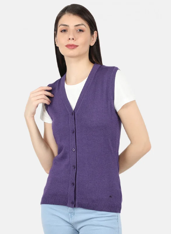 Custom SweatersWomen Purple Solid Cardigan