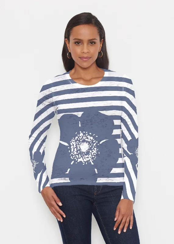 women's tops for wedding guest attirePoppy Navy Stripes-Dots (7028) ~ Signature Long Sleeve Crew Shirt