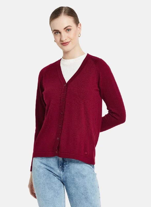 Women's SweatersWomen Maroon Solid Cardigan