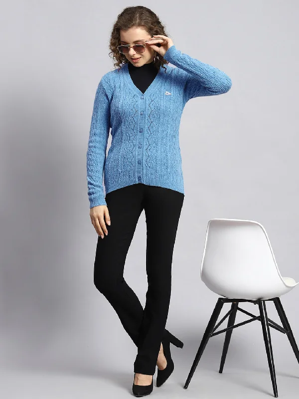 Cashmere Custom Children's SweatersWomen Blue Self Cardigan