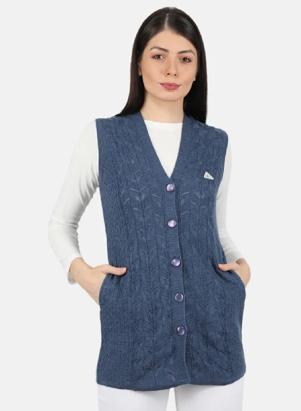 Quick-Dry Wool SweatersWomen Blue Self Design Cardigan