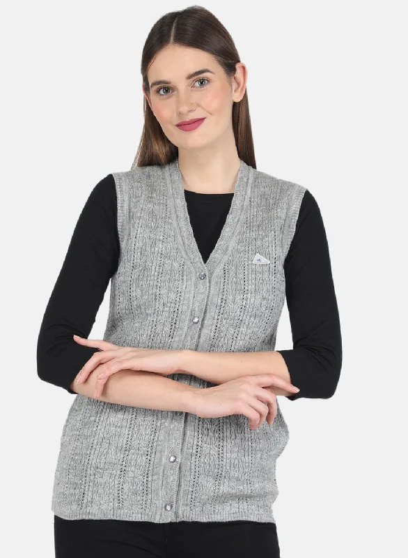 Custom SweatersWomen Grey Self design Cardigan