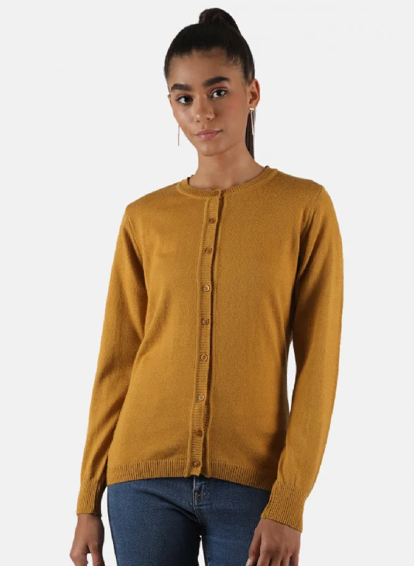 Luxurious SweatersWomen Mustard Solid Cardigan