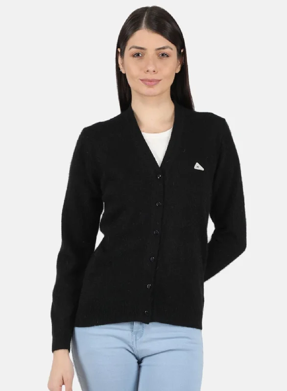 High-Quality Wool SweatersWomen Black Solid Cardigan