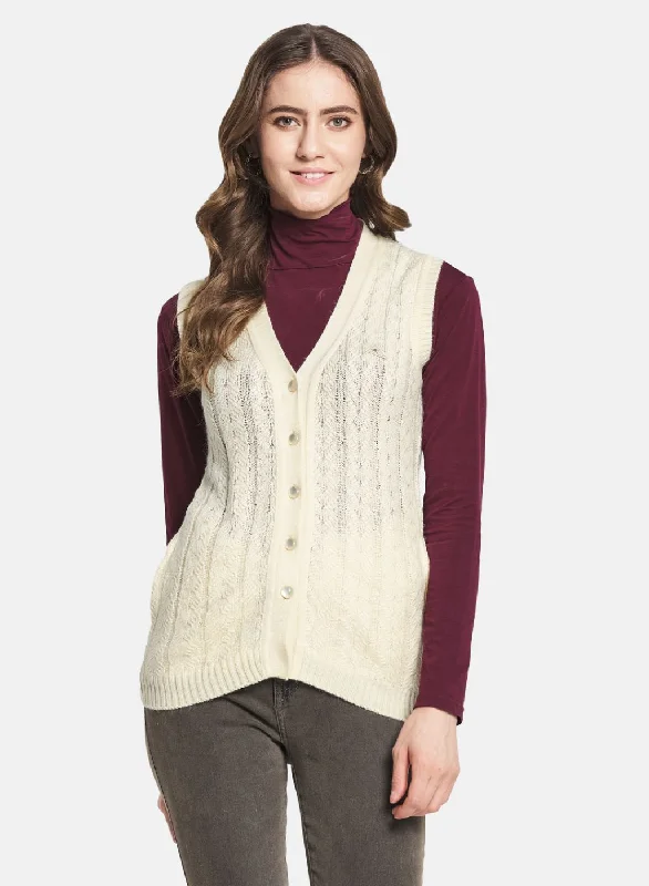 Cardigan SweatersWomen Off White Self Design Cardigan