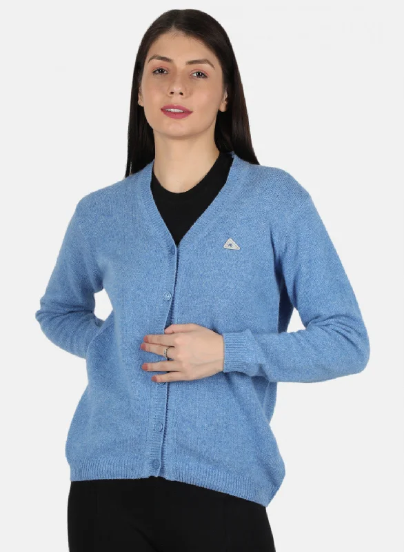 Quick-Dry SweatersWomen Blue Solid Cardigan