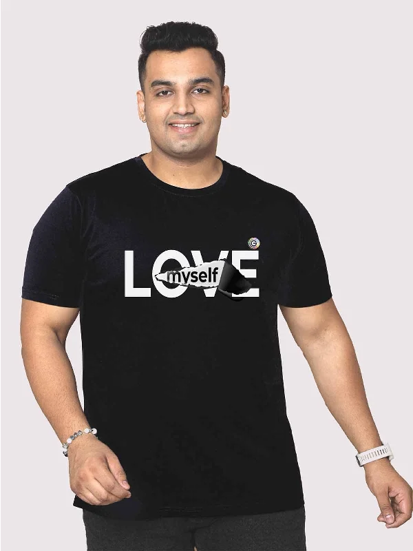 women's tops for those who want to elevate their everyday wear with chic and elegant piecesMen Plus Size Black Love My Self Printed Round Neck T-Shirt.