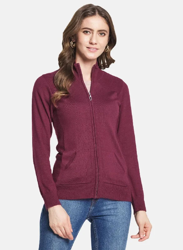 Thick SweatersWomen Maroon Solid Cardigan