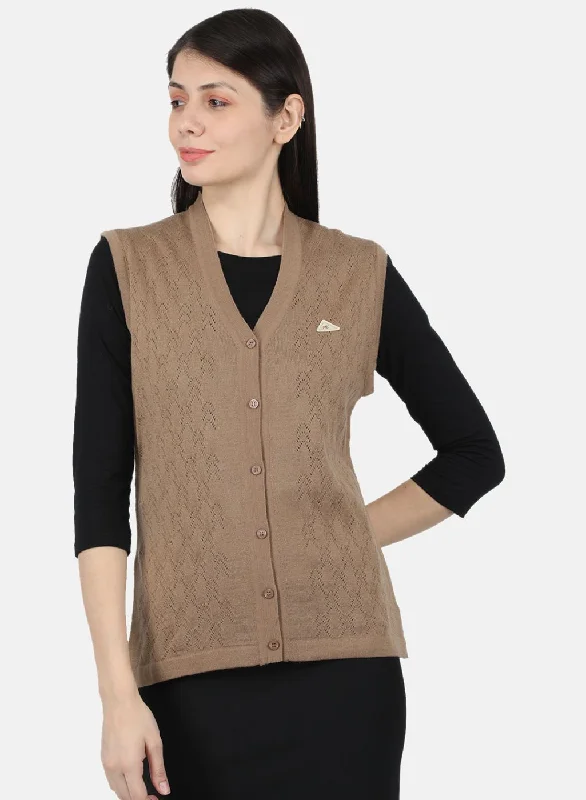 Hooded SweatersWomen Brown Self Design Cardigan