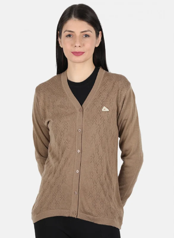 Stylish SweatersWomen Brown Self Design Cardigan