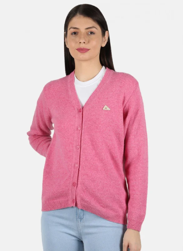 Casual SweatersWomen Pink Solid Cardigan