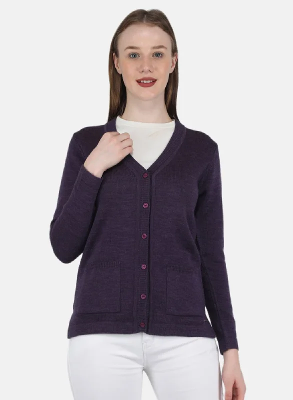 Cardigan Baby SweatersWomen Purple Solid Cardigan