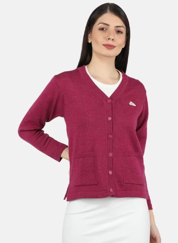 Quick-Dry Soft Knitted SweatersWomen Pink Solid Cardigan