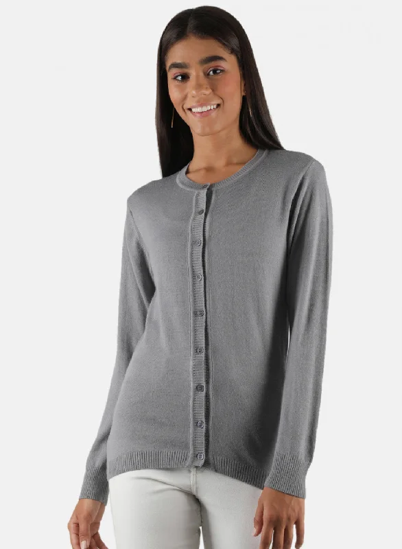 Plus-Size SweatersWomen Grey Solid Cardigan