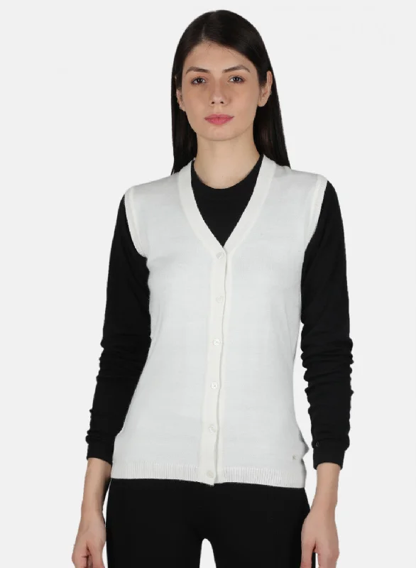 Hooded SweatersWomen White Solid Cardigan