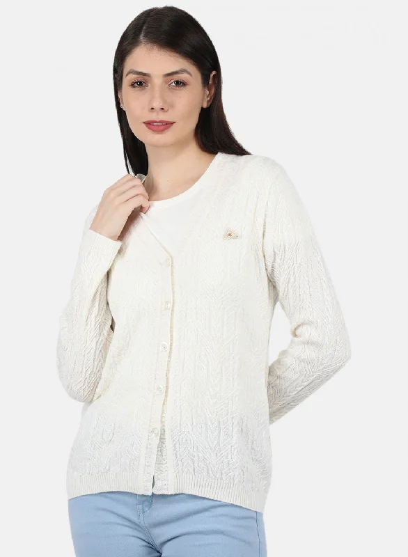 Wool SweatersWomen White Self Design Cardigan