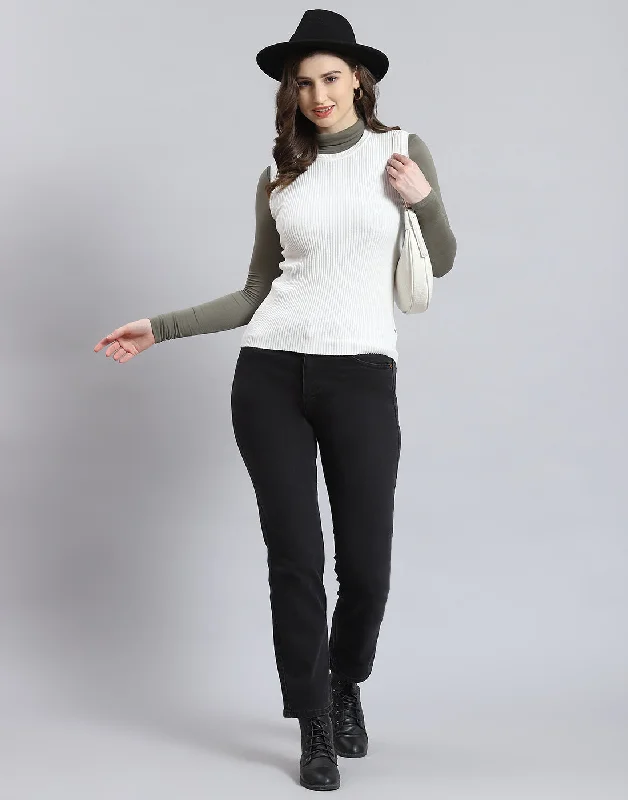 Colorful Comfortable Casual SweatersWomen White Solid Round Neck Sleeveless Sweater