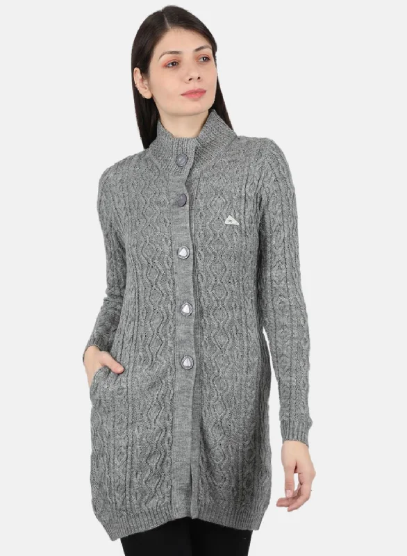 Comfortable SweatersWomen Grey Self Design Cardigan