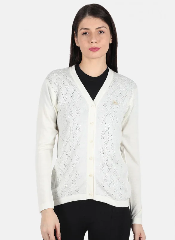 Wholesale SweatersWomen White Self Design Cardigan