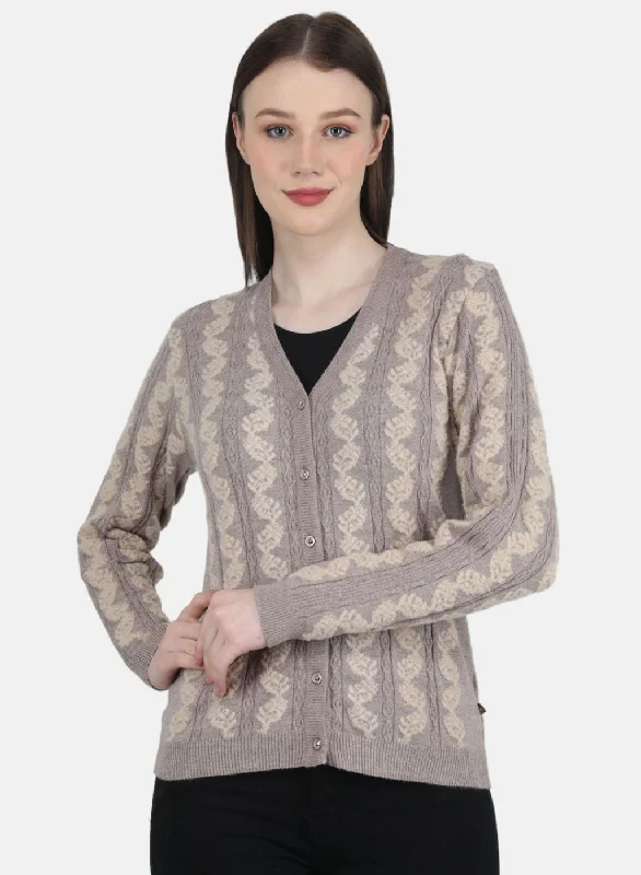 Retro SweatersWomen Beige Self Design Cardigan