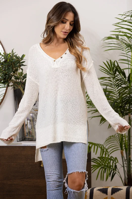 women's tops with sleeveless designsIVORY HI-LOW DOLMAN SLEEVES KNIT TOP-TI10006SB