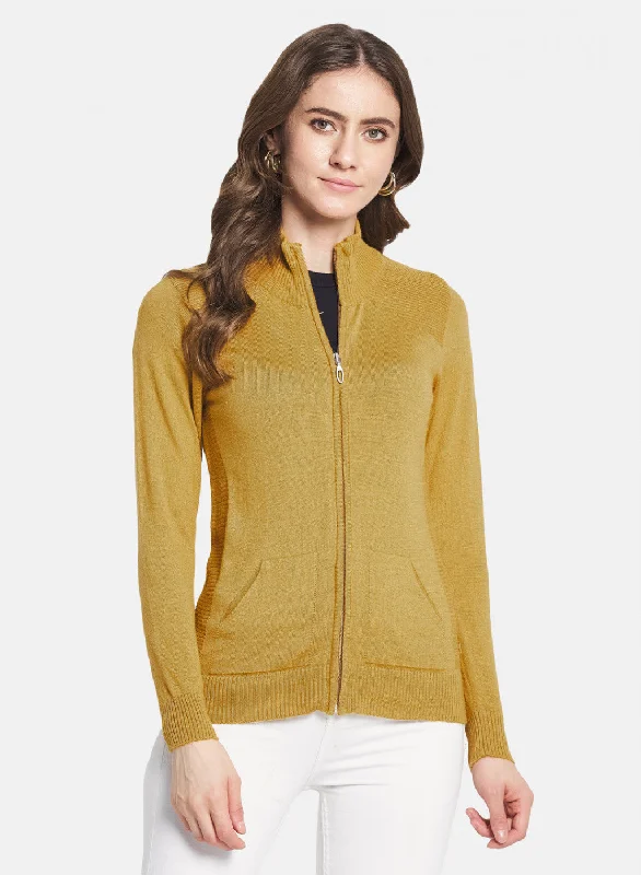 Plus-Size SweatersWomen Yellow Solid Cardigan