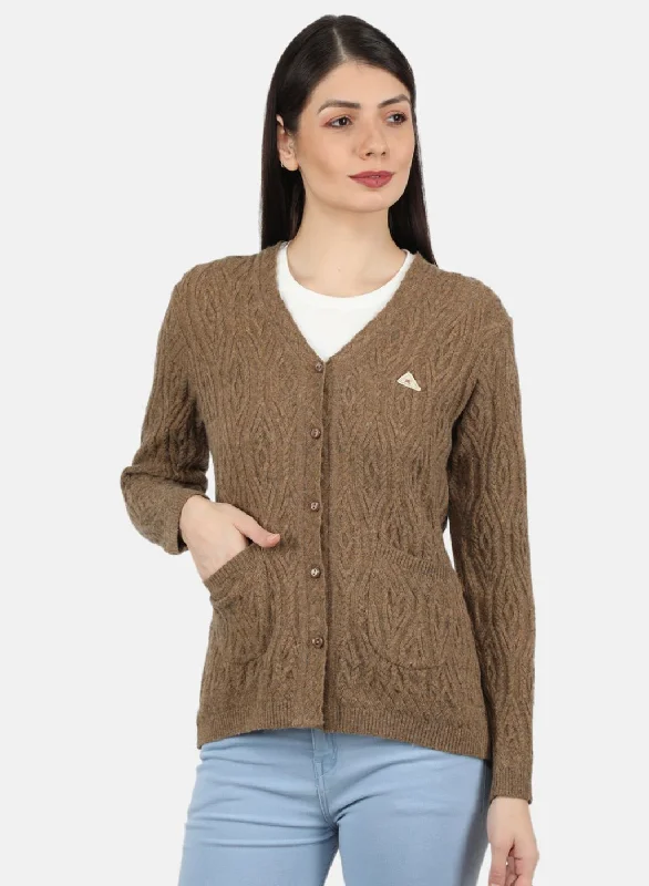 Cashmere Children's SweatersWomen Brown Self Design Cardigan