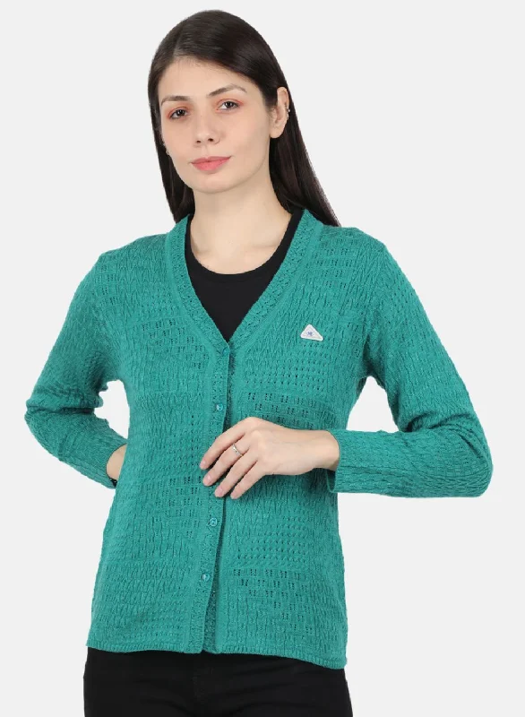 Trendy Vintage Flannel SweatersWomen Sea Green Self Design Cardigan