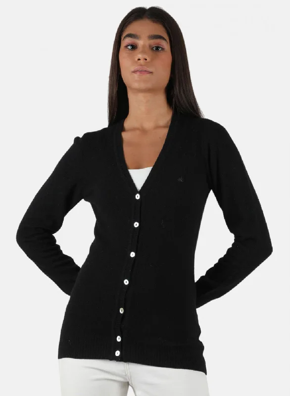 Hooded SweatersWomen Black Solid Cardigan