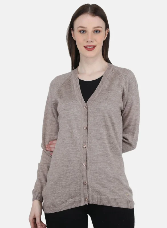 Wholesale Affordable Women's SweatersWomen Beige Solid Cardigan