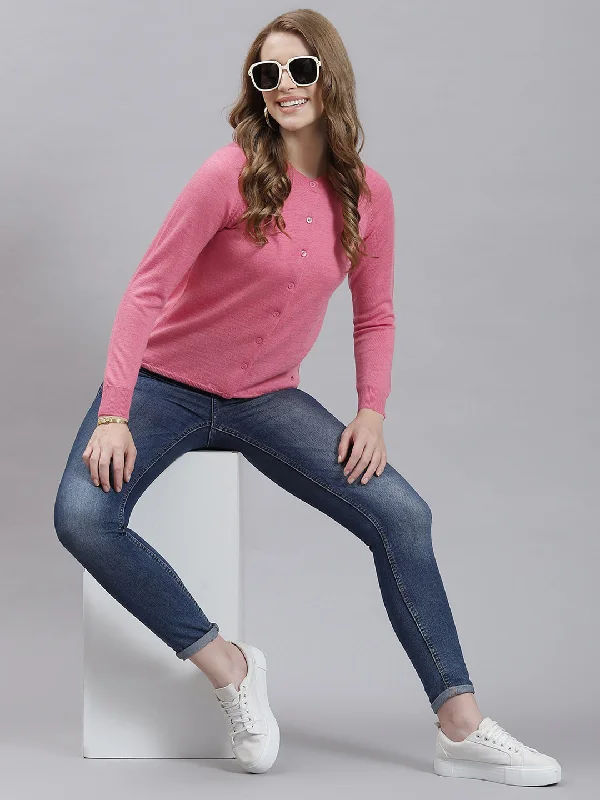 Cardigan SweatersWomen Pink Solid Cardigan