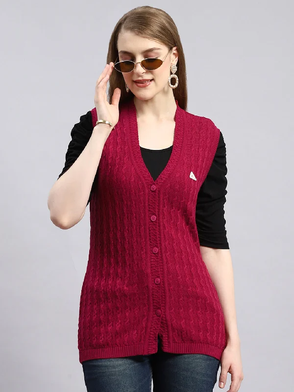 Thick SweatersWomen Pink Self Cardigan