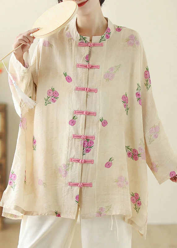 women's tops for those who want to add a personal touch to their wardrobe with unique and one-of-a-kind piecesChinese Style Apricot Print Oriental Button Cotton Shirts Spring