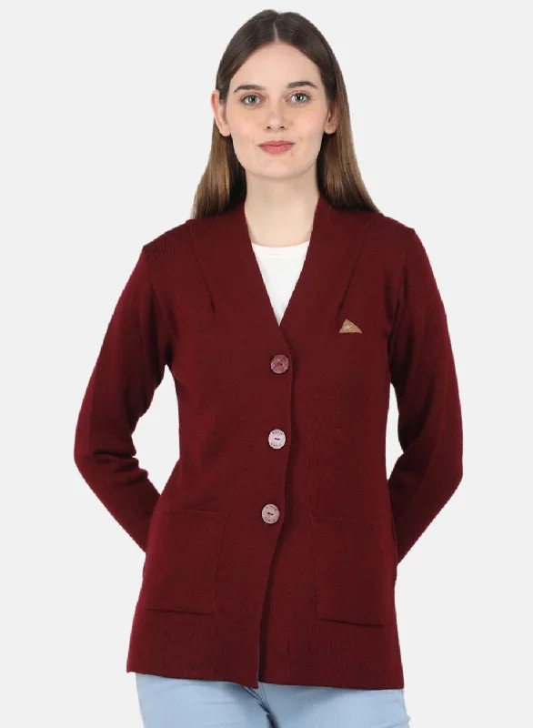 Oversized Cardigan SweatersWomen Maroon Solid Cardigan