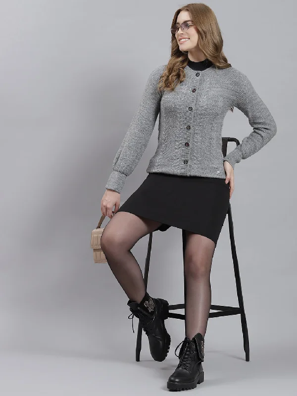 Wholesale Affordable Women's SweatersWomen Grey Self Cardigan