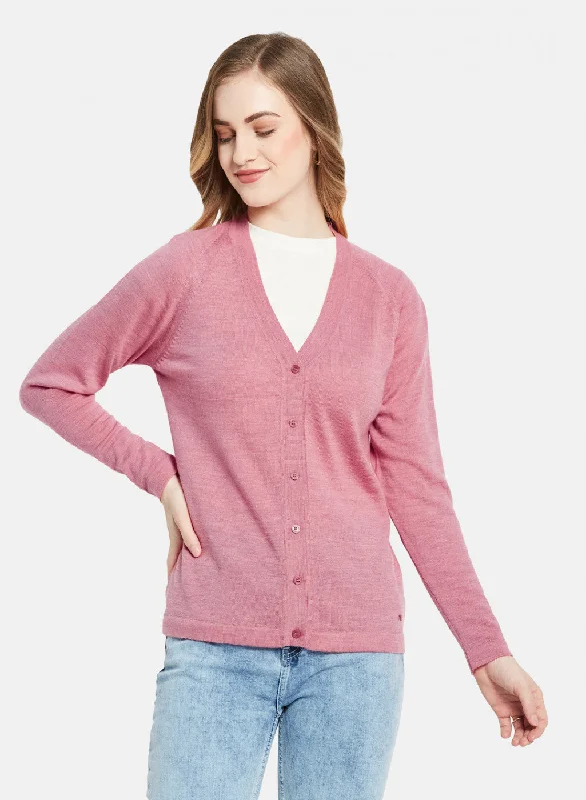 Trendy Pullover SweatersWomen Pink Solid Cardigan