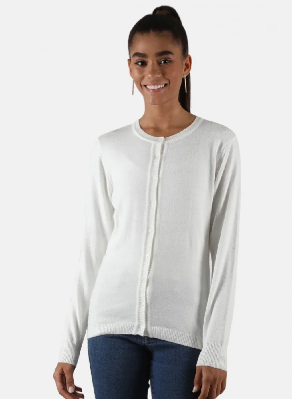 Fitted Cashmere SweatersWomen White Solid Cardigan