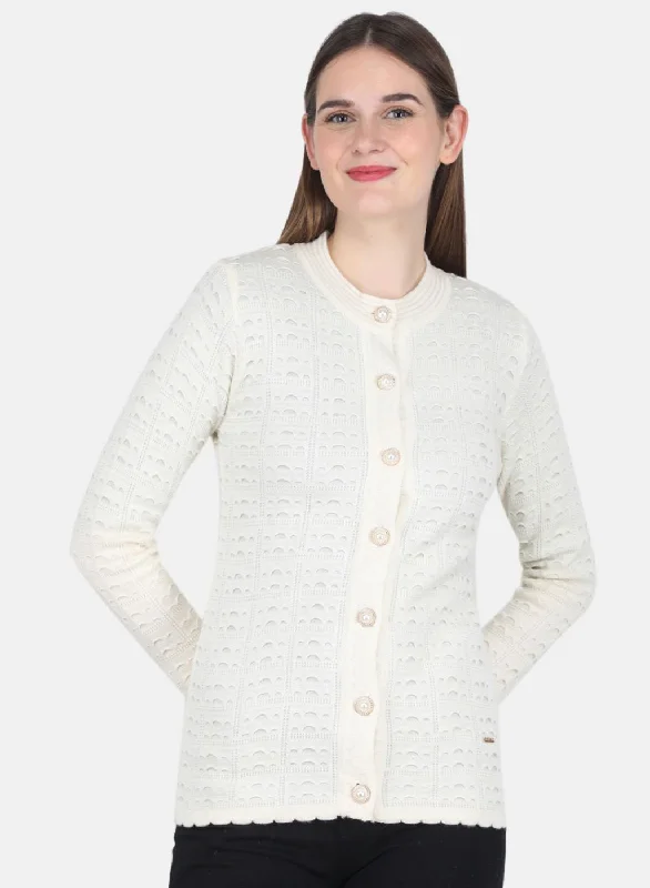 Fashionable SweatersWomen Off White Self design Cardigan