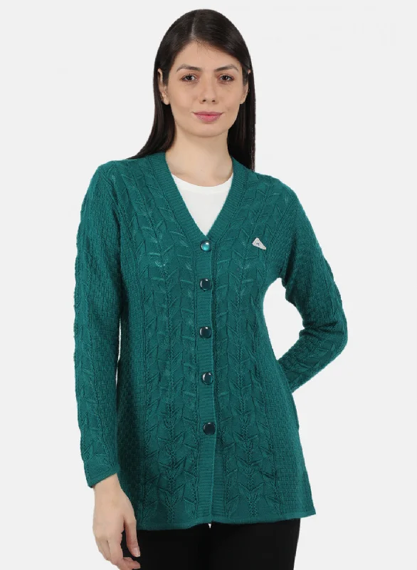 Chunky Men's SweatersWomen Green Self Design Cardigan