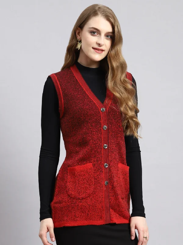 Discounted High-Quality Wool SweatersWomen Red Jaquard Cardigan