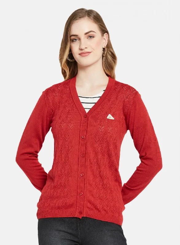 Extra-Large Flannel-Lined SweatersWomen Red Self Design Cardigan