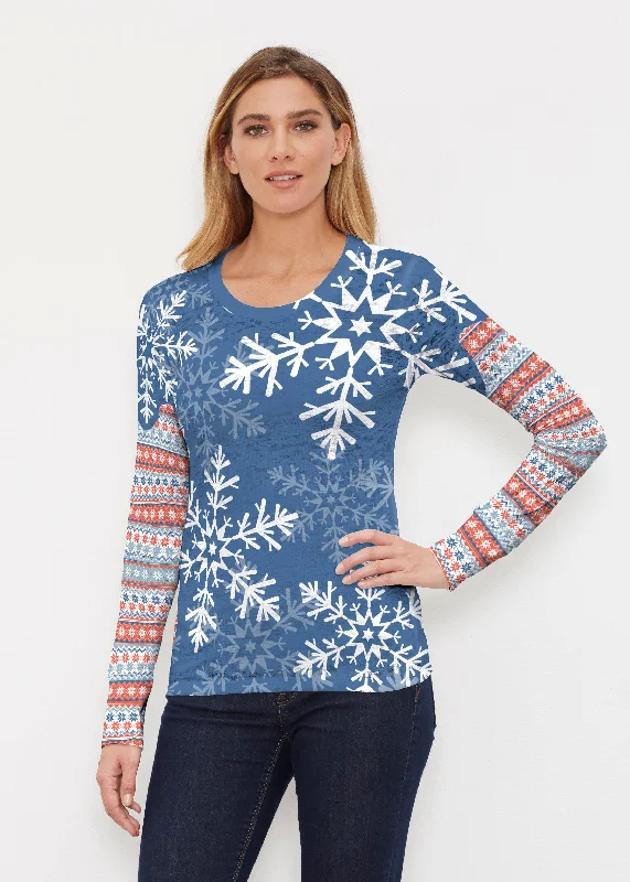 three-quarter sleeve women's topsSnowflake Navy (13347) ~ Thermal Long Sleeve Crew Shirt