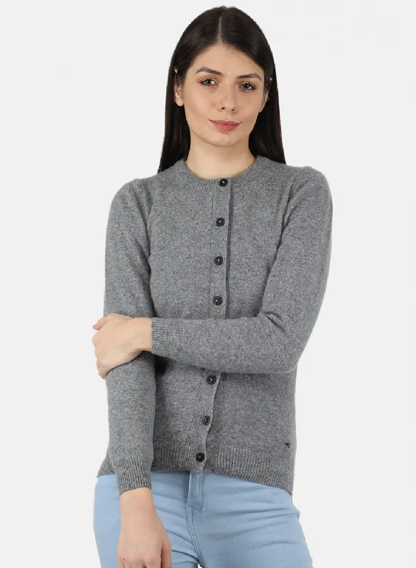 Colorful Casual SweatersWomen Grey Solid Cardigan