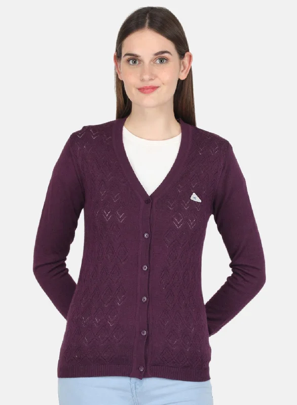 Extra-Large Flannel-Lined SweatersWomen Purple Self design Cardigan