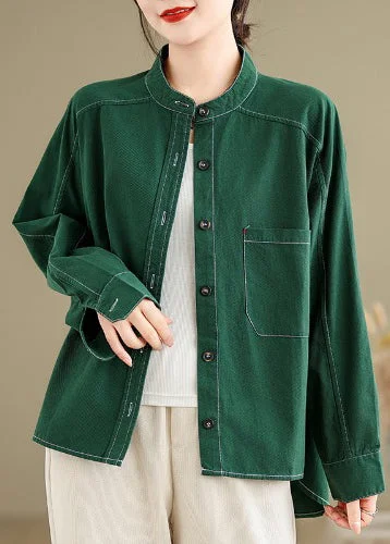 women's tops with asymmetrical designsStyle Grass Green Oversized Cotton Shirt Top Spring