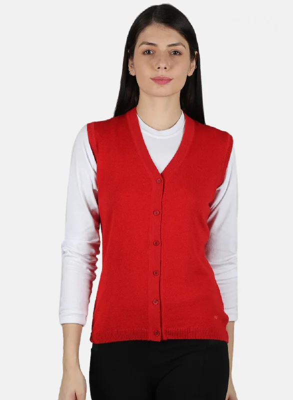 Funky SweatersWomen Red Solid Cardigan