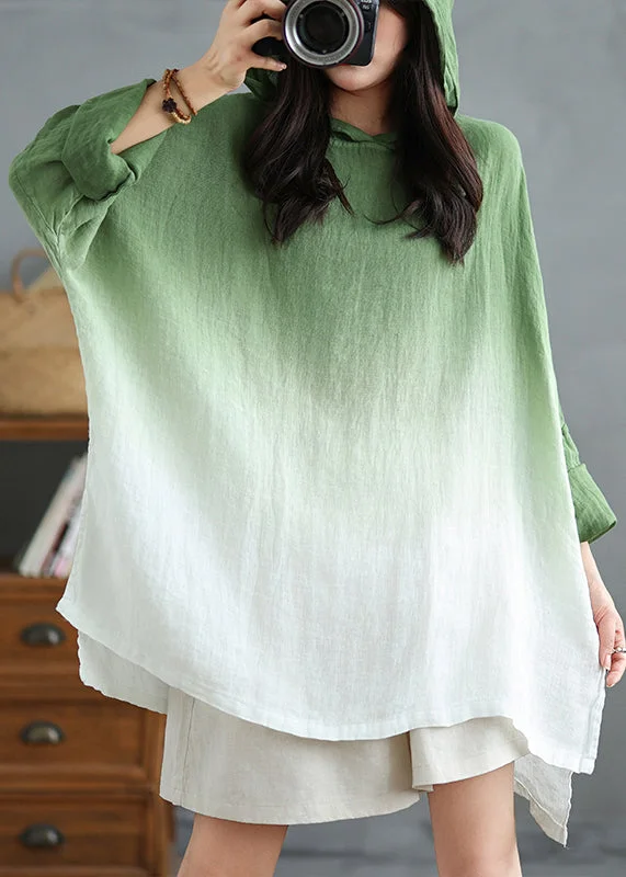 women's tops for boho-chic stylesBoutique Gradient Green Oversized Cotton Hooded Tops Spring