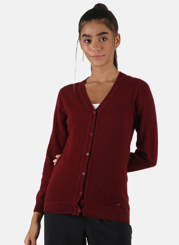 High-Neck SweatersWomen Maroon Solid Cardigan