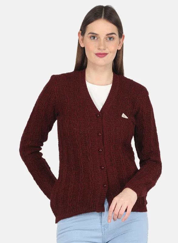 Luxurious Oversized Cardigan SweatersWomen Maroon Self design Cardigan